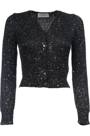 ERMANNO SCERVINO Stickade tröjor & koftor, Dam, S, Polyester, Kort Sequin Kofta med Ribbstickad Kant