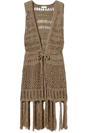 Twin-Set Jacka, Dam, ONE Size, Polyester, Gyllene jackor med Lurex fransar