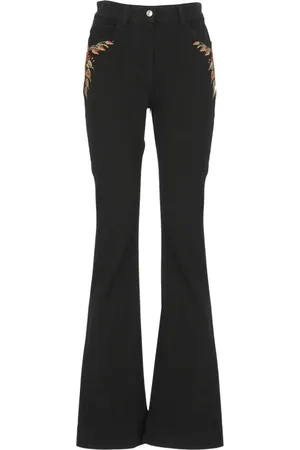 Etro Jeans, Dam, W26, Bomull, Svarta bomullsjeans med broderade blommor