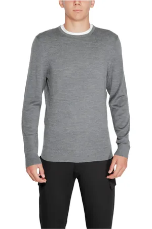 Calvin Klein Stickade tröjor & koftor, Herr, 2Xl, Rundhalsstickad tröja i ull