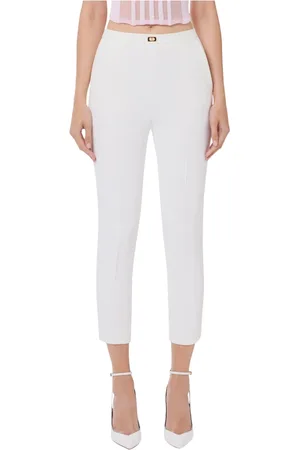 Elisabetta Franchi Byxor, Dam, S, Polyester, Elfenbensfärgade slim fit-byxor med detalj i form av en gyllene logotyp