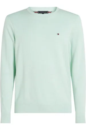 Tommy Hilfiger Stickade tröjor & koftor, Herr, S, Bomull, Essential Minty Grön Bomullströja