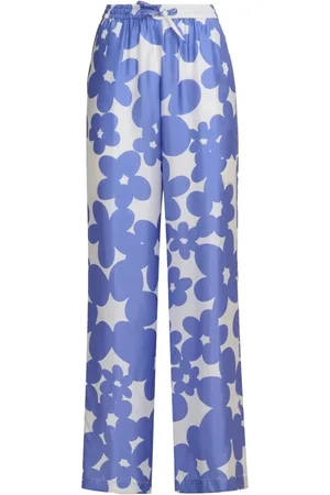 Marni Byxor, Dam, 2Xs, Floral Silkbyxor med dragsko