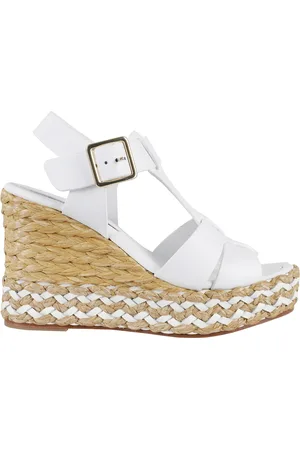 Paloma Barceló Skor, Dam, 38 EU, Läder, Vit Flätad Sandal med Raffia Kilklack