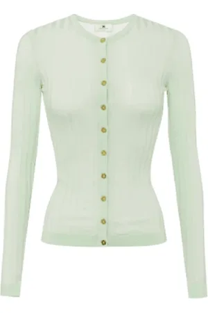 Elisabetta Franchi Stickade tröjor & koftor, Dam, S, Polyester, Golden Button Cardigan