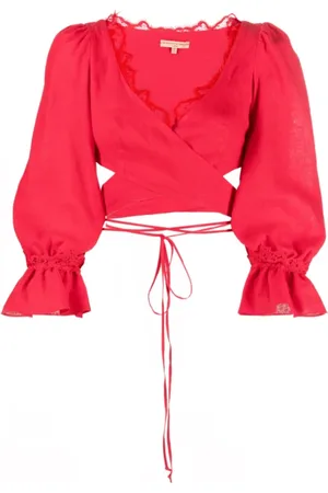 ERMANNO SCERVINO Blusar & Skjortor , Dam, S, Bomull, Röd omlottopp med spetsdetaljer