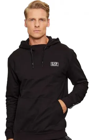 EA7 Sweatshirts & Hoodies, Herr, L, Bomull, Ny Hoodie - Svart