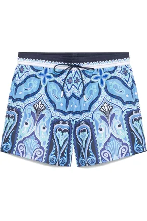 Etro Badkläder, Herr, 3Xl, Läder, Blå Paisley Simshorts Elastisk Midja