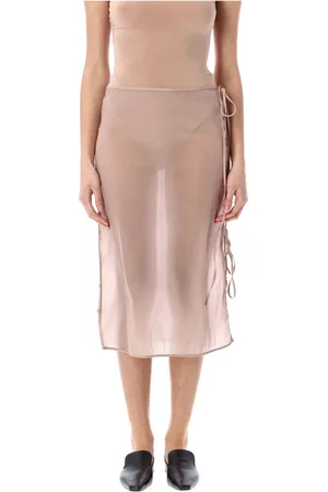 Low Classic Kjol, Dam, M, Nylon, Rosa Halvgenomskinlig Midi Kjol med Knappar