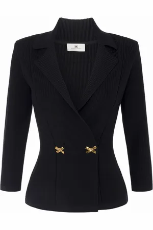 Elisabetta Franchi Jacka, Dam, S, Polyester, Svart stickad kavaj med guldbroderier