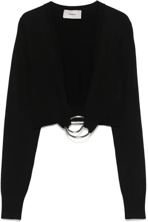COPERNI Stickade tröjor & koftor, Dam, M, Polyester, Räfflad V-ringad Svart Skjorta