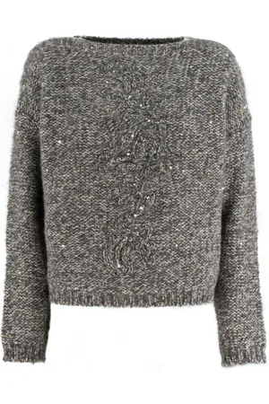 ERMANNO SCERVINO Stickade tröjor & koftor, Dam, S, Paljetter, Sequinprydd Crewneck-tröja i ull