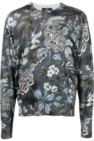 Etro Sweatshirts & Hoodies, Herr, L, Blommig Cashmere-Silk Sweatshirt