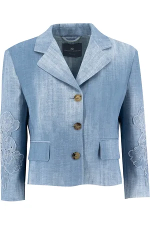 ERMANNO SCERVINO Jacka, Dam, M, Denim, Denim Effekt Jacka med Blommiga Applikationer