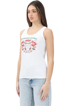 Dsquared2 Topp, Dam, S, Bomull, Cowboy Pizza Vit Ribbad Bomullstanktopp