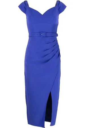 Self-Portrait Klänning, Dam, 2Xs, Polyester, Cobalt Crepe Midi Klänning