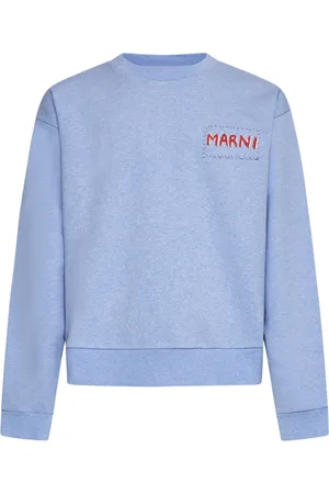 Marni Sweatshirts & Hoodies, Herr, L, Bomull, Ljusblå Logotryckt Crewneck Sweatshirt