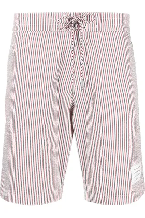 Thom Browne Shorts, Herr, L, Polyester, Seersuckerrandiga badshorts