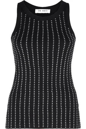 The Attico Topp, Dam, L, Bomull, Svart Ribbad Tanktopp med Thermostrass-dekor