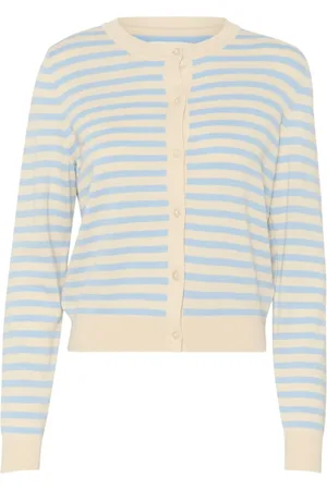 Part Two Stickade tröjor & koftor, Dam, M, Bomull, Mjuk Chambray Stripe Kofta