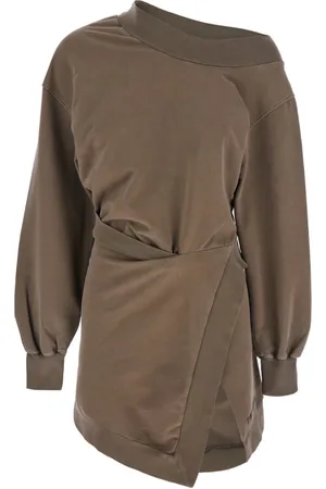 The Attico Klänning, Dam, 2Xs, Bomull, Brun Off-Shoulder Miniklänning med Logotyp