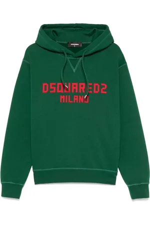 Dsquared2 Sweatshirts & Hoodies, Herr, XL, Cool Hoodie Smaragdgrön Ribbad Kant