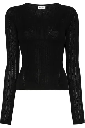 Lanvin Topp, Dam, S, Kashmir, Ribbstickad tröja med rund hals