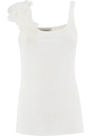 ERMANNO SCERVINO Topp, Dam, L, Polyester, Blommig spetsapplikation Slim Fit Top