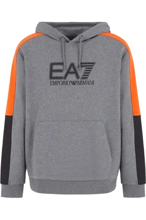 EA7 Sweatshirts & Hoodies, Herr, S, Bomull, Grå Hoodie Tröja