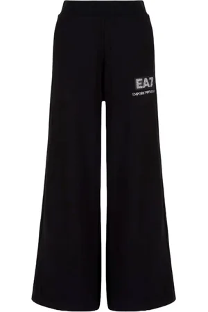 EA7 Byxor, Dam, M, Bomull, Svart Elastiskt Logotyp Kristallmotiv Regular Fit