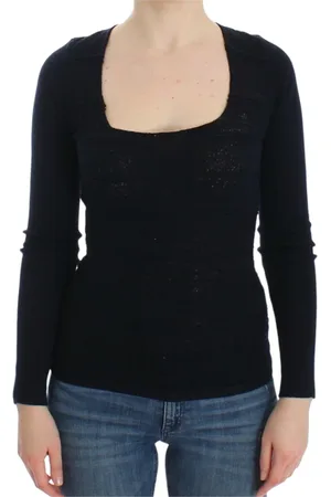 ERMANNO SCERVINO Stickade tröjor & koftor, Dam, M, Nylon, Blå ullblandad långärmad tröja