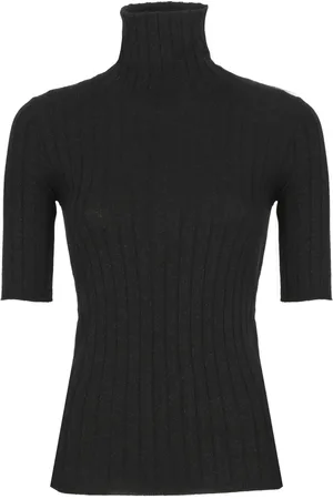 Brunello Cucinelli Stickade tröjor & koftor, Dam, M, Kashmir, Svart kashmirtröja med hög krage
