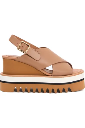 Paloma Barceló Skor, Dam, 40 EU, Läder, Beige Kilklack Skor Korsrem Läder