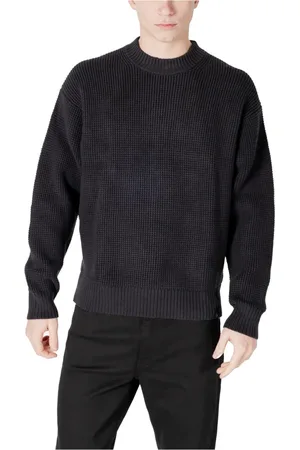 Calvin Klein Stickade tröjor & koftor, Herr, M, Bomull, Svart Stickat Långärmad Rund Hals