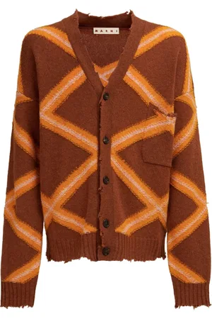 Marni Stickade tröjor & koftor, Herr, M, Geometriskt mönstrad cardigan i jungfruull