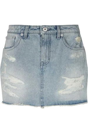 Heron Preston Kjol, Dam, W28, Denim, Destroyed Denim Mini Skirt