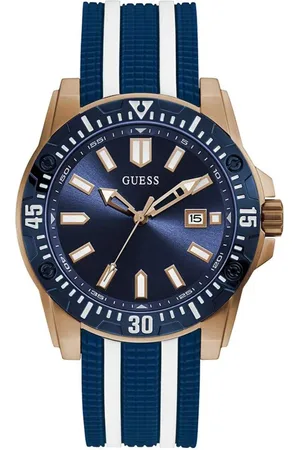 Guess Accessoarer, Herr, ONE Size, Klocka Blå Urtavla Roséguld