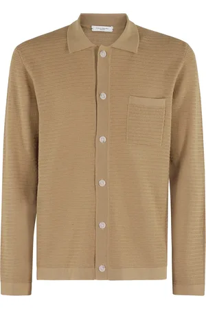 Paolo Pecora Stickade tröjor & koftor, Herr, XL, Bomull, Virka Stickad Skjorta Beige