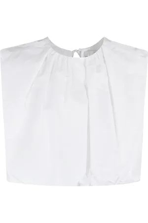 TELA Topp, Dam, 2Xs, Bomull, Vit Cropped Blus med Knytning i Ryggen