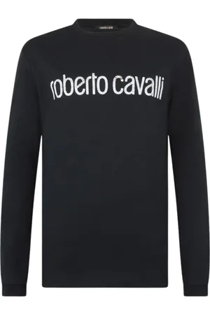 Roberto Cavalli Topp, Herr, M, Bomull, Logo Print Långärmad Bomullstee