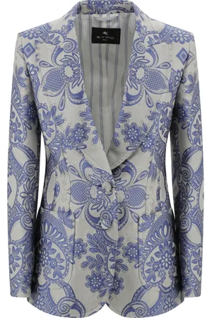 Etro Jacka, Dam, XS, Blå Spets Jacquard Enkelknäppt Jacka