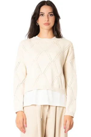 Max Mara Stickade tröjor & koftor, Dam, M, Bomull, Asymmetrisk Stickad Topp med Bred Halsringning