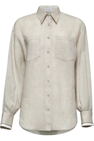 Brunello Cucinelli Blusar & Skjortor , Dam, M, Linne, Elegant skjorta med knappar och broderi