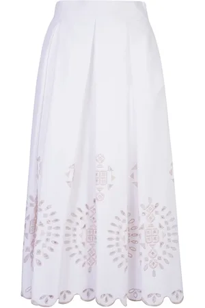 ELEVENTY Kjol, Dam, S, Bomull, Broderad stretch-bomull midikjol