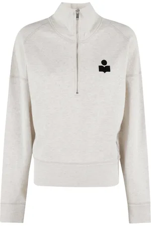Isabel Marant Sweatshirts & Hoodies, Dam, M, Bomull, Ecru Hög Hals Sweatshirt med Sammet Logo