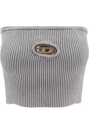 Diesel Topp, Dam, L, Bomull, Ribbad Cropped Top med Oval D-detalj
