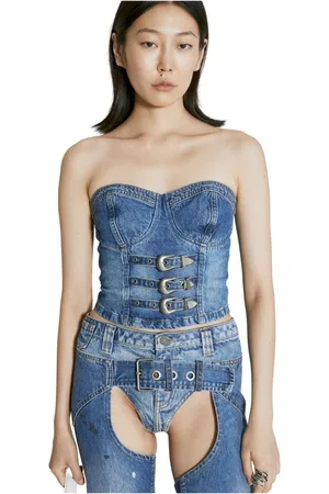 Guess Topp, Dam, S, Denim, Denimbystier med spänndetaljer
