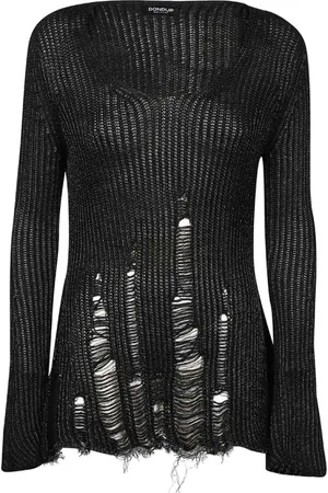Dondup Stickade tröjor & koftor, Dam, S, Polyester, Distressed V-Ringad Tröja