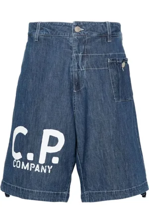 C.P. Company Shorts, Herr, L, Denim, Blå Denim Shorts med Dragsko och Logotryck