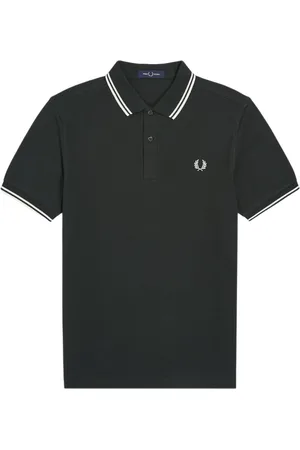 Fred Perry Topp, Herr, XL, Bomull, Grön pikétröja med dubbla ränder